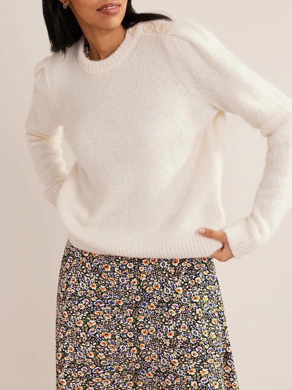 BODEN Fluffy Button Shoulder Jumper Large